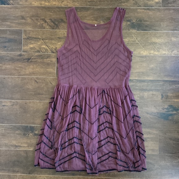 Free People - Beaded Slip Dress - Wine - M - Picture 4 of 14